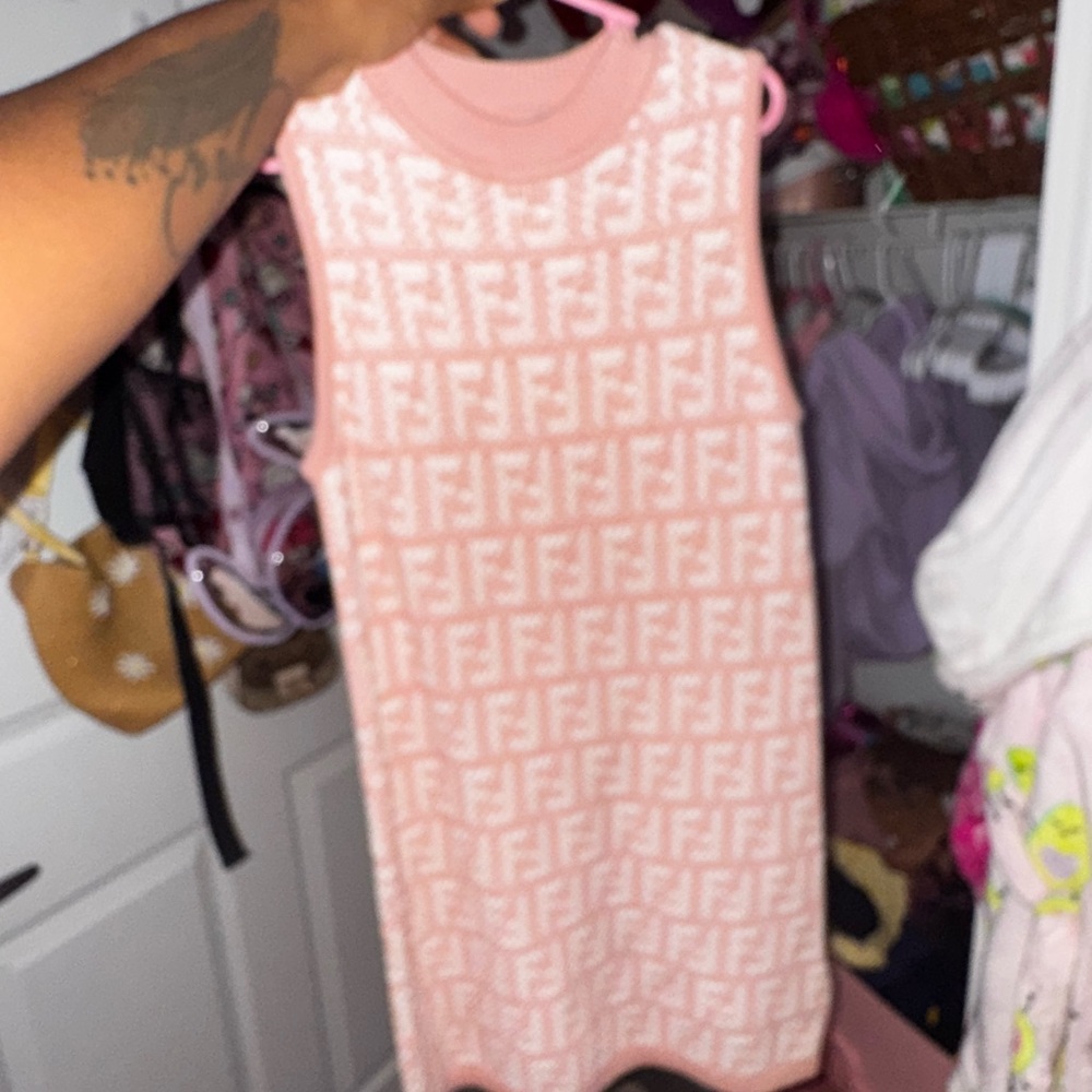 Fendi Kids Light Pink Patterned Dress